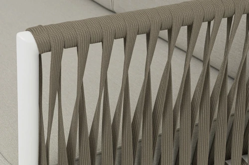 "Касабланка" диван модульный плетеный из роупа, каркас алюминий, роуп серо-коричневый 23мм, ткань бежевая 15052