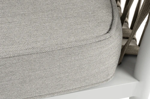 "Касабланка" диван модульный плетеный из роупа, каркас алюминий, роуп серо-коричневый 23мм, ткань бежевая 15052