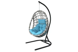 Кресло подвесное Ривьера арт.D66-МТ001 (стойка+основание.черн.,корзн.серая.,подуш.estera лазурный. 3уп. (В))