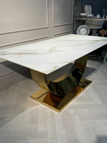 Стол обеденный Прайм IST-801, 180х90х76 см, жемчужный белый/золотой