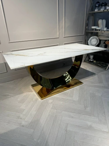 Стол обеденный Прайм IST-801, 180х90х76 см, жемчужный белый/золотой