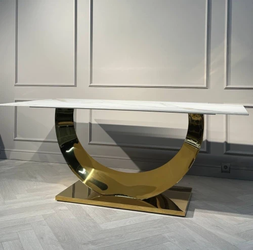 Стол обеденный Прайм IST-801, 180х90х76 см, жемчужный белый/золотой