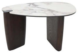 Стол кофейный DAG FENDI WHITE керамика на стекле/массив/ МДФ, облицованный дубовым шпоном ®DISAUR