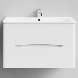 Тумба Адель 90 подвесной, белый глянец Vodok с раковиной в комплекте