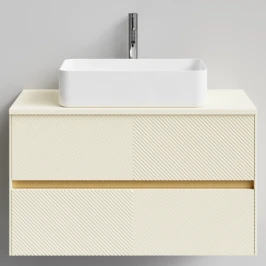 Тумба Аурум 90, пример RAL 1015 Светлая слоновая кость, матовая, 2 ящика, подвесной Vodok с раковиной в комплекте