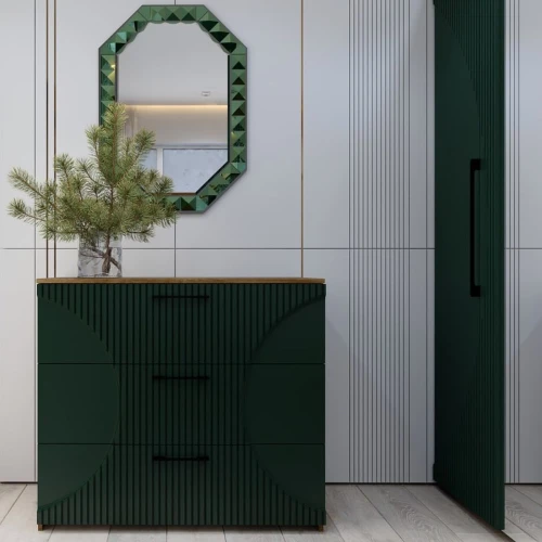 Комод «Монтале» 3Я КМК 0966.17, дуб канзас/зеленый матовый