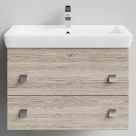 Тумба Квадро 80 подвесной, Дубослив ореховый светлый ПВХ 3445 Vodok с раковиной в комплекте