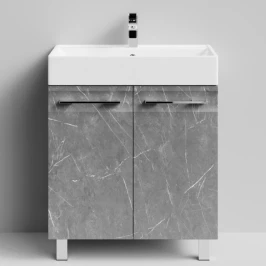 Тумба Мальта 70 напольный, двери, Мрамор Серый софт тач ПВХ 4044-1 Vodok с раковиной в комплекте