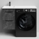 Тумба Смайл 100 подвесной, под стиральную машину, левая, Мрамор Графит софт тач ПВХ 4044-3 Vodok с раковиной в комплекте