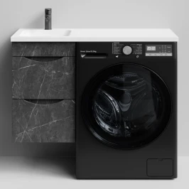 Тумба Смайл 100 подвесной, под стиральную машину, левая, Мрамор Графит софт тач ПВХ 4044-3 Vodok с раковиной в комплекте