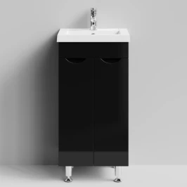 Тумба Смайл 40 напольный, черный глянец Vodok с раковиной в комплекте