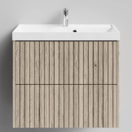 Тумба Тач 70 подвесной, Дубослив ореховый светлый ПВХ 3445 Vodok с раковиной в комплекте