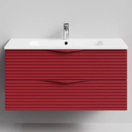 Тумба Эйфория 100 F7, пример RAL 3004 Пурпурно-красный, матовая, 2 ящика, подвесной Vodok с раковиной в комплекте