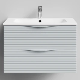 Тумба Эйфория 80 F7, пример RAL 7040 Серое окно, матовая, 2 ящика, подвесной Vodok с раковиной в комплекте