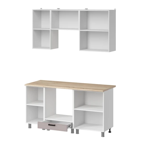 Готовый кухонный гарнитур МК Аленушка 1,6м в.5 Магнолия Кашемир,скоба черный,сонома