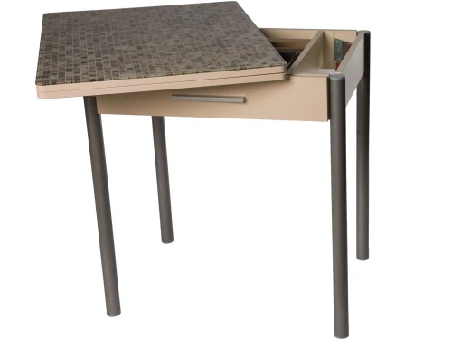 Стол М37 «Милагро» с ящиком ДП1-03-06 стекло «Мозаика бежевая»/крем, ноги металлик