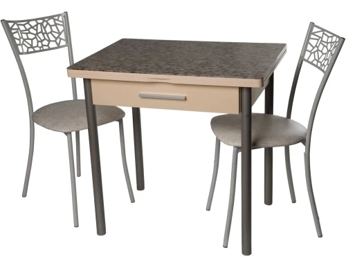 Стол М37 «Милагро» с ящиком ДП1-03-06 стекло «Мозаика бежевая»/крем, ноги металлик