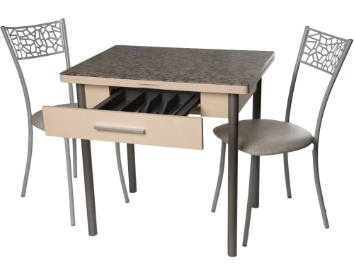 Стол М37 «Милагро» с ящиком ДП1-03-06 стекло «Мозаика бежевая»/крем, ноги металлик