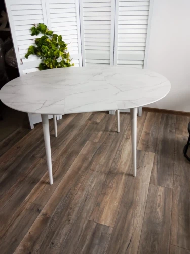 Стол BOLERO 105 см Жемчужный Перито (Белый Мрамор), HPL / Белый М-City