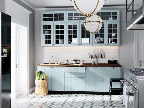 Модульная прямая кухня Прованс-06(2400) Голубой