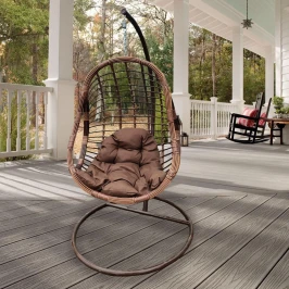 Подвесное кресло из искусственного ротанга кокон овал цвет светло бежевый