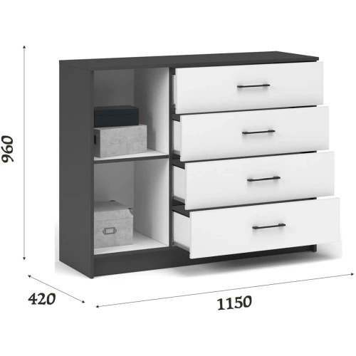Комод «Чикаго» 1д4ящ Антрацит/Белый
