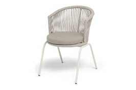 "Люксембург" стул плетеный из роупа, каркас из стали (RAL1013) муар, роуп бежевый круглый, ткань бежевая 15052