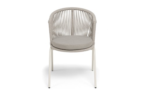 "Люксембург" стул плетеный из роупа, каркас из стали (RAL1013) муар, роуп бежевый круглый, ткань бежевая 15052