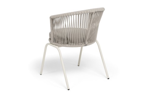 "Люксембург" стул плетеный из роупа, каркас из стали (RAL1013) муар, роуп бежевый круглый, ткань бежевая 15052