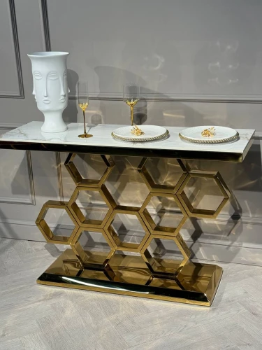 Стол-консоль Фьюжн IST-802,120х40х78 см, жемчужный белый/золотой