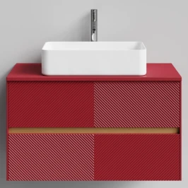 Тумба Аурум 90, пример RAL 3004 Пурпурно-красный, матовая, 2 ящика, подвесной Vodok с раковиной в комплекте