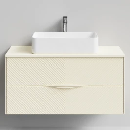 Тумба Липс 100, пример RAL 1015 Светлая слоновая кость, матовая, 2 ящика, подвесной Vodok с раковиной в комплекте