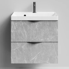 Тумба Марко 60 подвесной, ручки Черные, Мрамор Белый софт тач 4044-2 Vodok с раковиной в комплекте