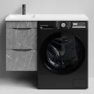 Тумба Смайл 100 подвесной, под стиральную машину, левая, Мрамор Серый софт тач ПВХ 4044-1 Vodok с раковиной в комплекте