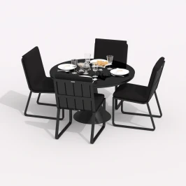 Обеденная группа DIVA GIRA  каркас карбон / стол стекло диа 110 / ткань черная