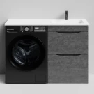 Тумба Смайл 120 напольный, под стиральную машину, правая, Серый камень ПВХ 57806 Vodok с раковиной в комплекте