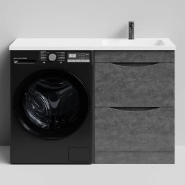 Тумба Смайл 120 напольный, под стиральную машину, правая, Серый камень ПВХ 57806 Vodok с раковиной в комплекте