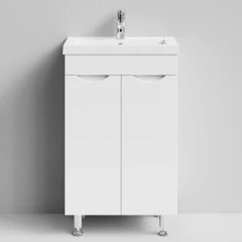 Тумба Смайл 50 напольный, белый глянец Vodok с раковиной в комплекте