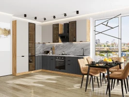 Кухонный гарнитур Евро Лайн-07 Агат/Антрацит-Дуб Вотан