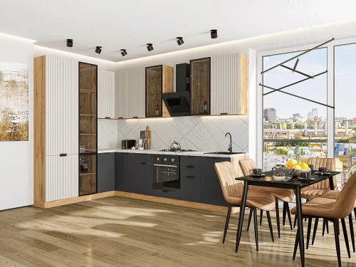 Кухонный гарнитур Евро Лайн-07 Агат/Антрацит-Дуб Вотан