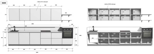 Кухонный гарнитур КГ 3600 ПВХ, Белый софт матовый Арника РМ в.4