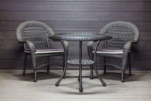 Садовый комплект из искусственного ротанга Мэдисон НЬЮ (Medison NEW) стол круглый D90 + 2 кресла с подушками на сиденье