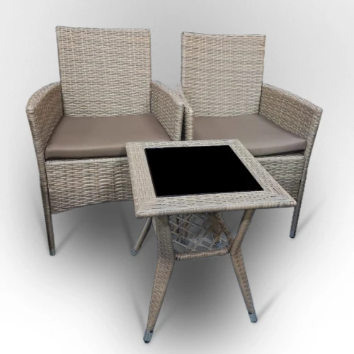 Комплект мебели из ротанга «VIRCINIYA BALCONY SET NEW» столик и 2 кресла  -  Greige