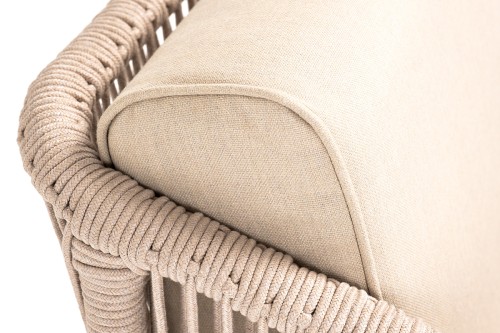 "Канны" кресло плетеное из роупа, основание дуб, роуп бежевый круглый, ткань бежевая 15052