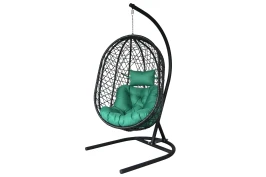 Кресло подвесное Кокон XL арт.D82-MT025 (стойка+основание.черн.,корзн.черн.,подуш тём-зеленый. 3уп. (В))