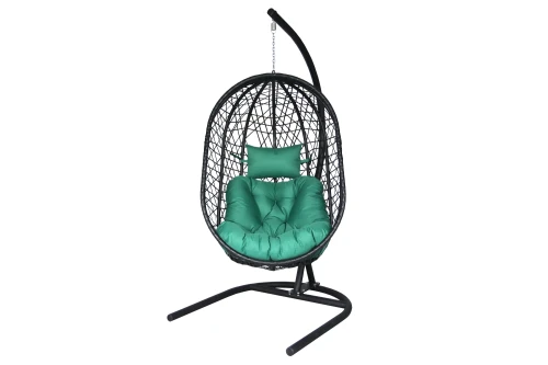 Кресло подвесное Кокон XL арт.D82-MT025 (стойка+основание.черн.,корзн.черн.,подуш тём-зеленый. 3уп. (В))