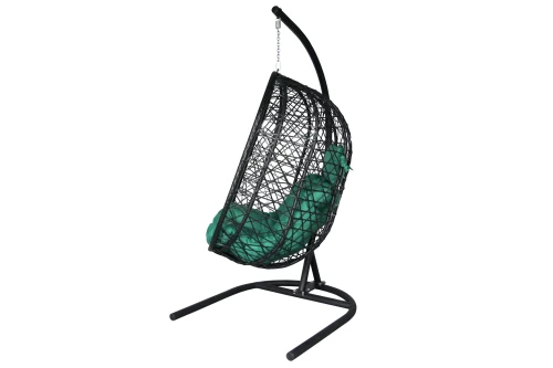 Кресло подвесное Кокон XL арт.D82-MT025 (стойка+основание.черн.,корзн.черн.,подуш тём-зеленый. 3уп. (В))