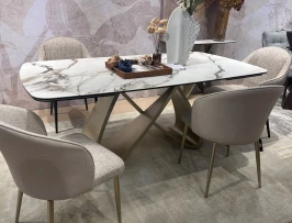 Стол PALACIO 180  KL-188 Контрастный мрамор матовый, итальянская керамика/ Шампань, ®DISAUR