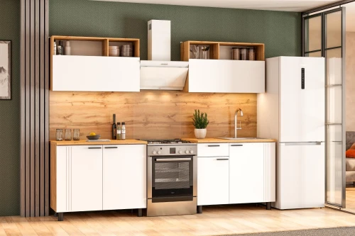 Кухонный гарнитур Монако 2м. Дуб Золотой, Белый