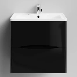 Тумба Адель 60  подвесной, черный глянец Vodok с раковиной в комплекте